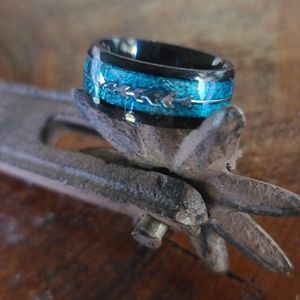Tungsten ring with turquoise color inlay
